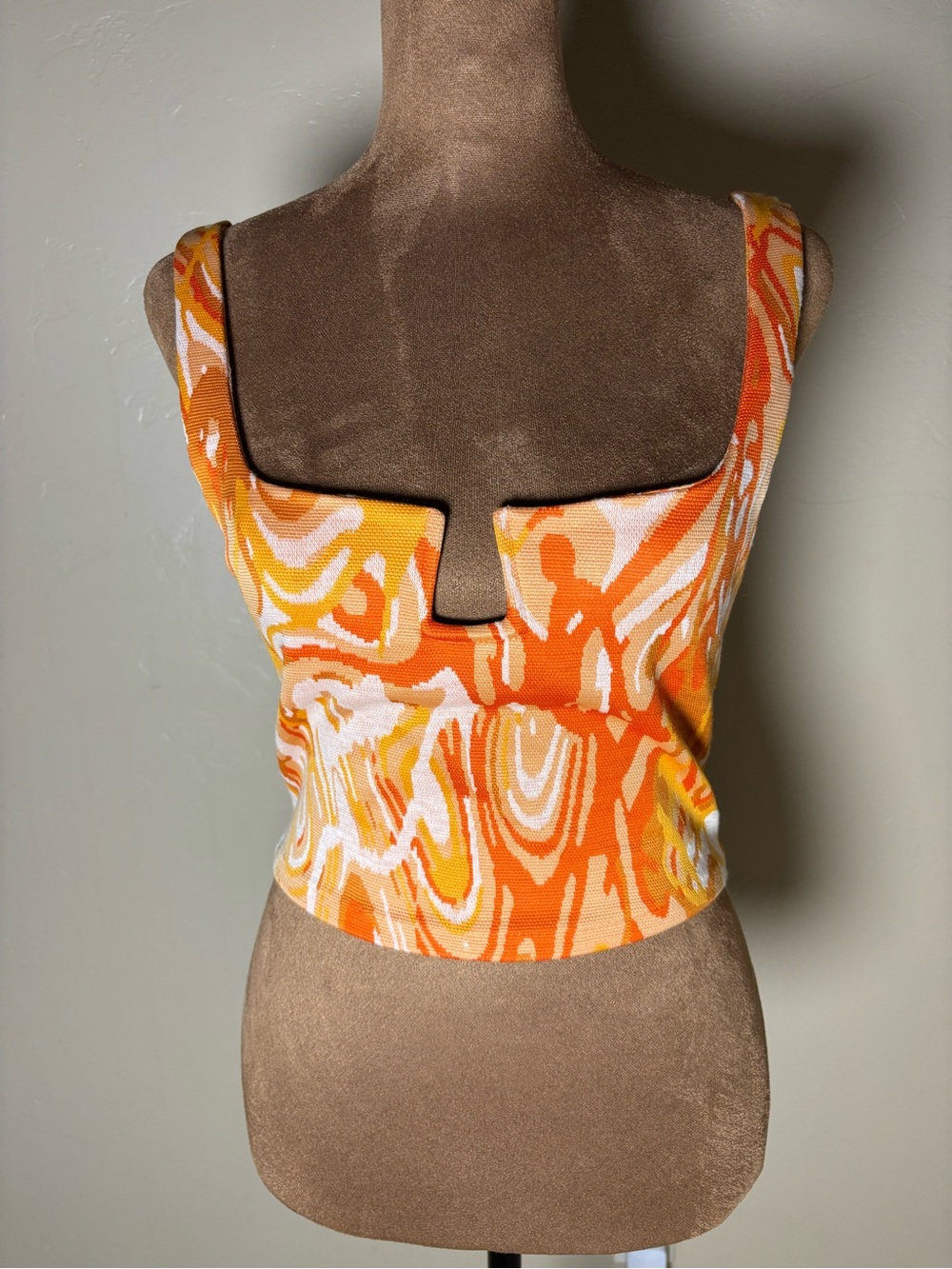 Zara Orange, Yellow & White Abstract Notch Crop Top